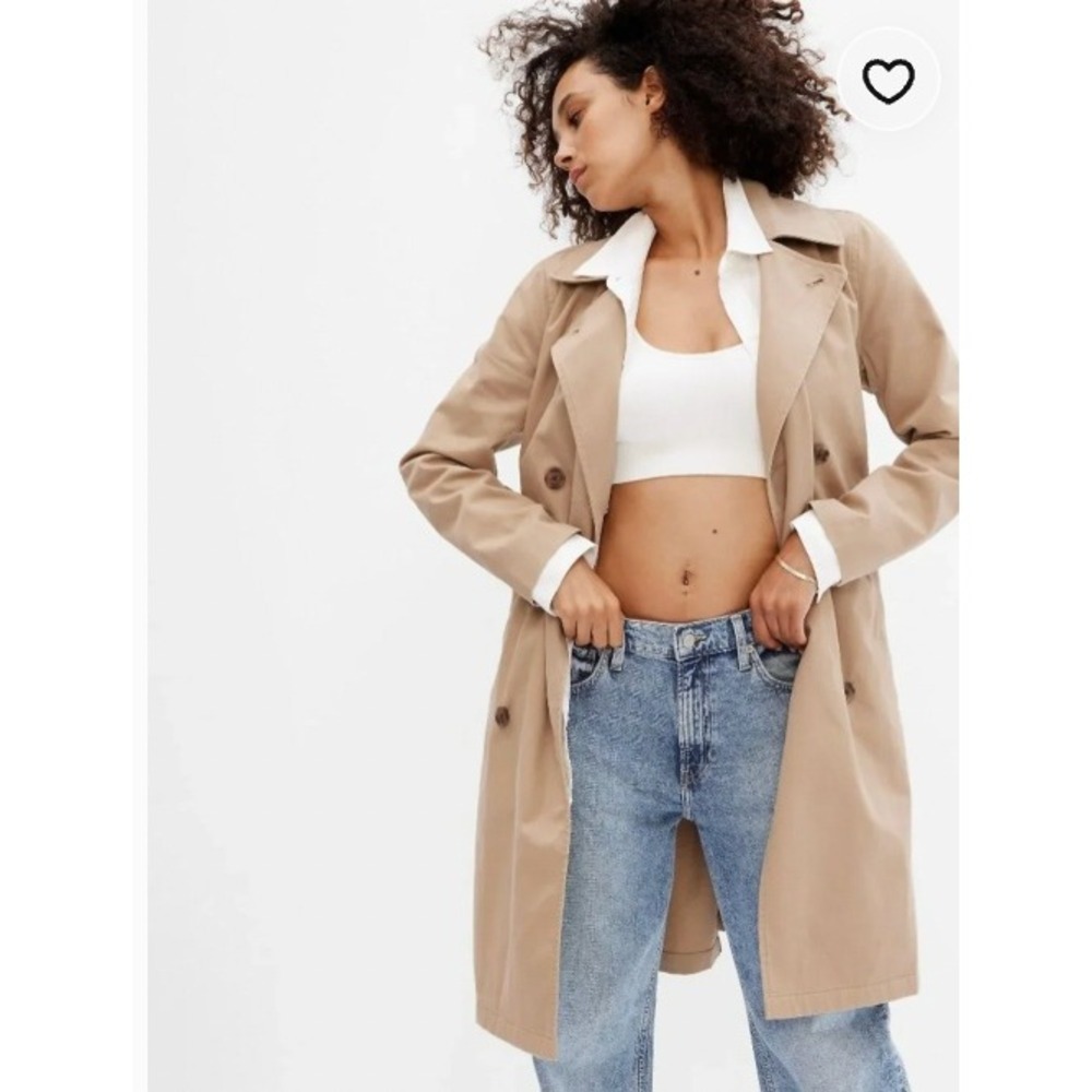 GAP Womens New Modern Trench Coat Cargo Khaki Double Breasted Belted Large NEW